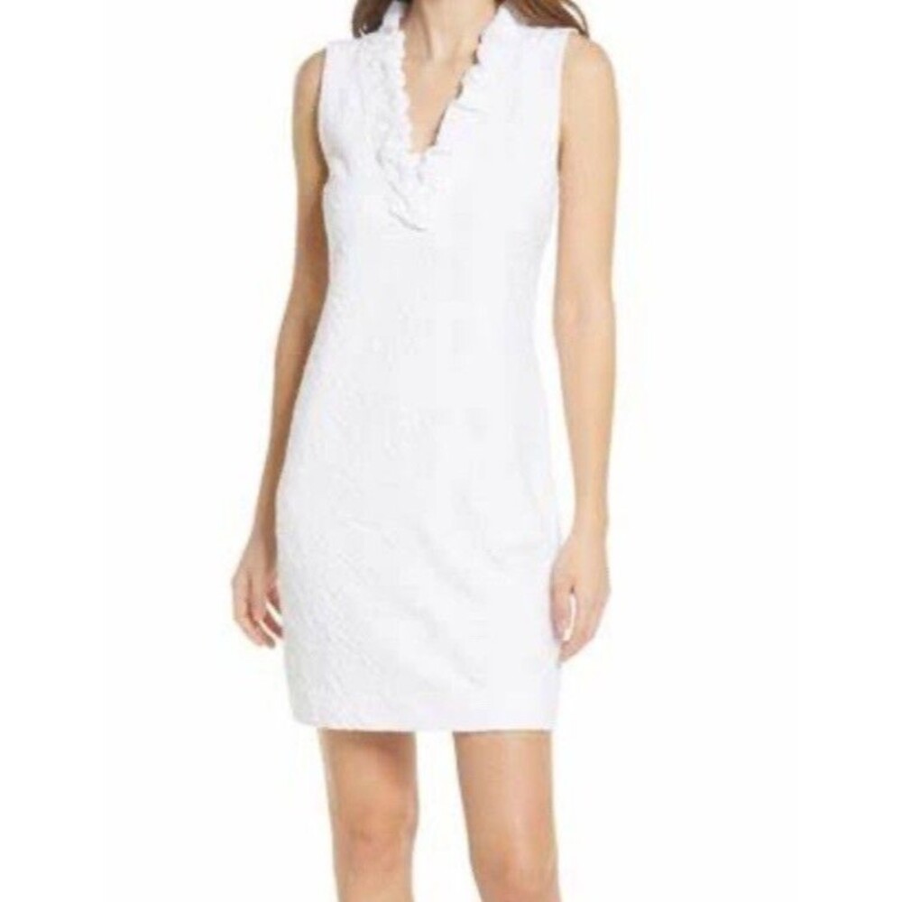 Lilly Pulitzer Women’s Size XS Tisbury Shift Dress White Knit Pucker Jacquard
